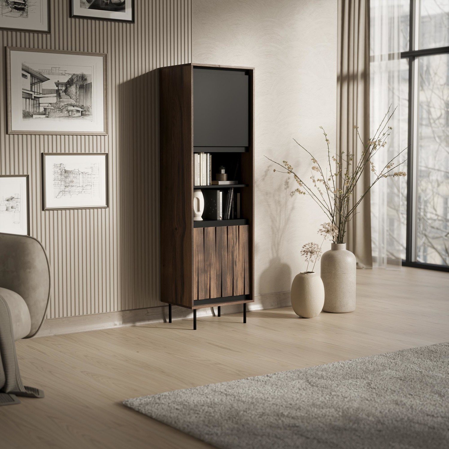 Witryna SWING W-1 Orzechowy/Czarny - obrazek 6