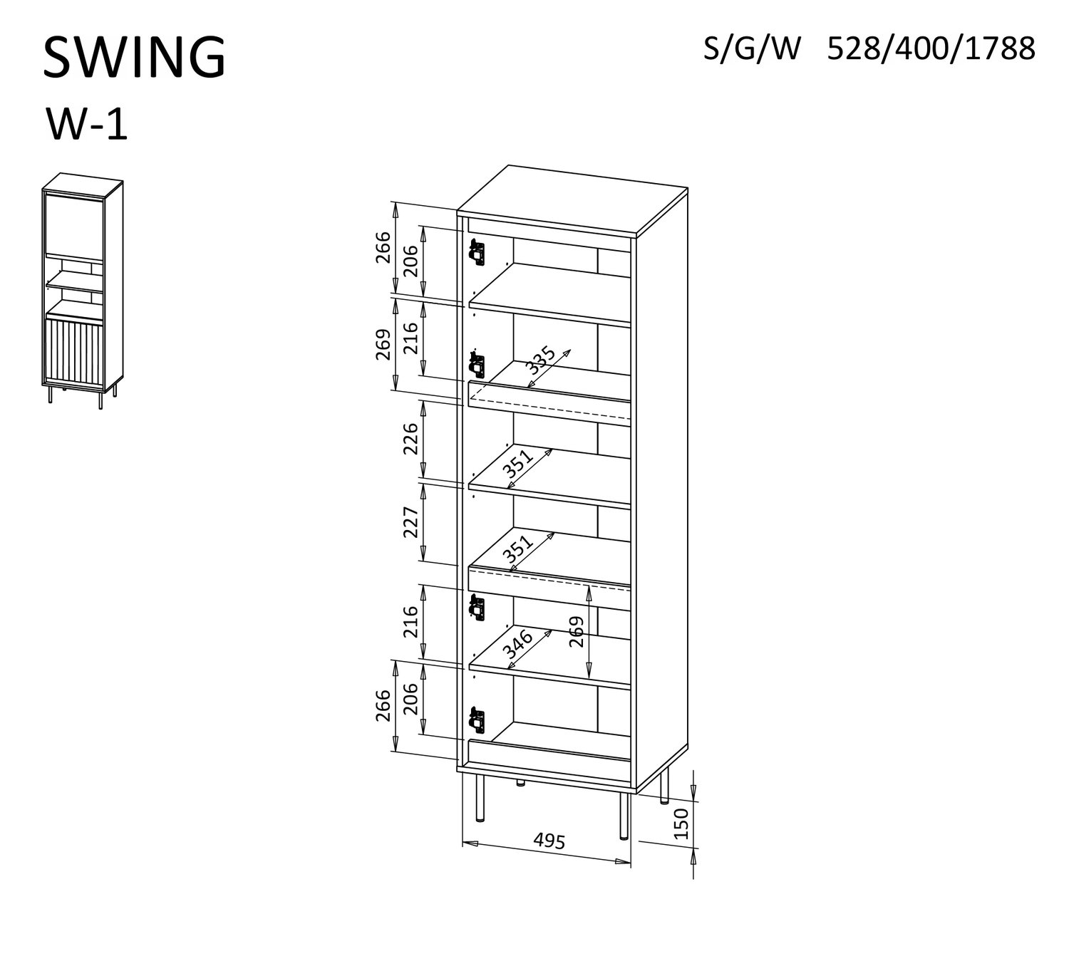Witryna SWING W-1 Orzechowy/Czarny - obrazek 9